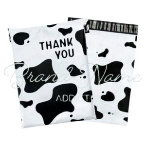 PRICE IS FIRM -Set of 10 Cow Print Black White  10 x 13 ‘Thank you’ Poly Mailers
